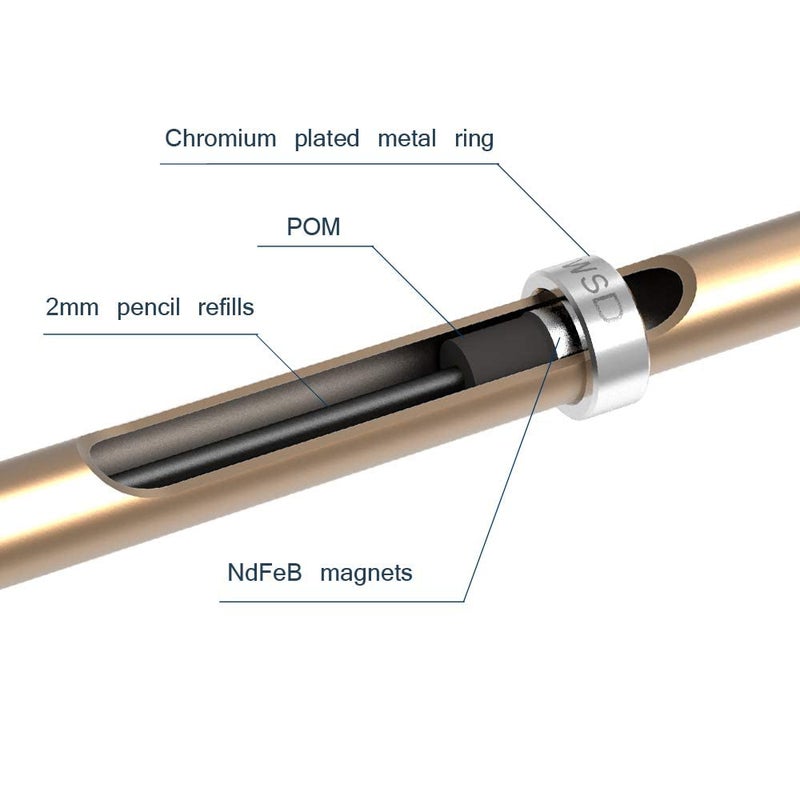 WSD Mechanical Pencil,Drawing Pencils,Sketch Pencils,Magnetic Control Pencil,Pencil Refills Diameter2.0mm, 2B Gold - Image 3